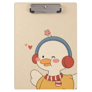 Pranchetas Ilustração de Pato Kawaii Fofo com Fones de Ouvido