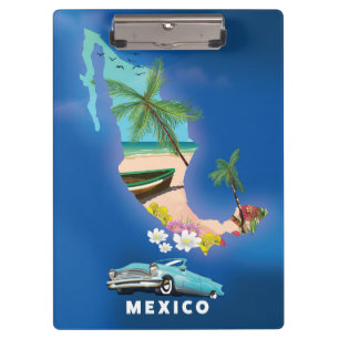 Pranchetas Ilustração do mapa do México, pôster de viagem.
