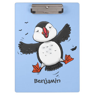 Pranchetas Imagem azul de desenho animado de puffin voador e