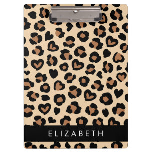 Pranchetas Impressão Animal, Leopardo Marrom, Corações, Seu N