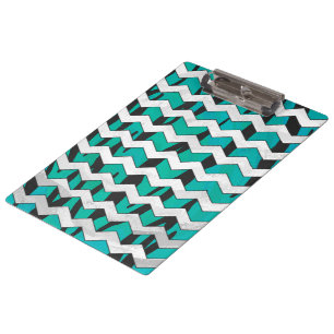 Pranchetas Impressão Chevron Tiger Black and Teal
