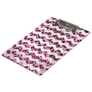 Pranchetas Impressão de Chevron Preto-Leopardo e Rosa Quente