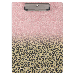 Pranchetas Impressão de Leopardo Preto Glitter Dourado Elega