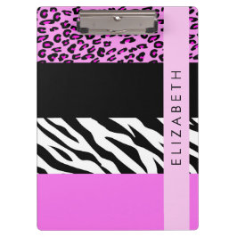 Pranchetas Impressão Leopardo, Impressão Zebra, Rosa, Seu Nom