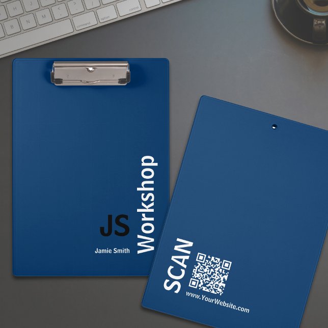 Pranchetas Iniciais Mínimas - Workshop Branco Azul Preto (Minimal Initials Black Blue White Workshop Clipboard)