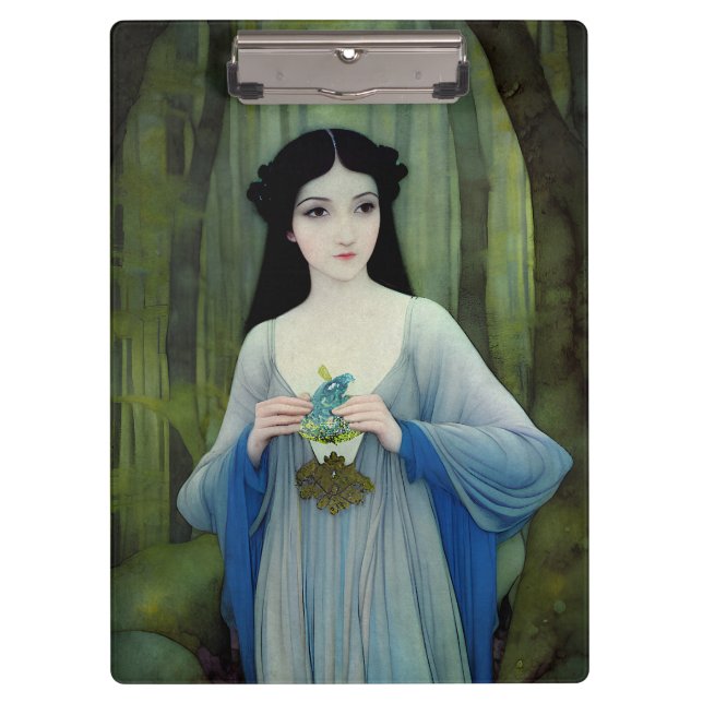 Pranchetas Ink Wash Ilustração de Linda Mulher em Florestas (Frente)