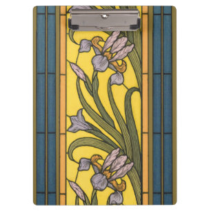 Pranchetas Iris Flor Art Nouveau Vitral Azul Dourado