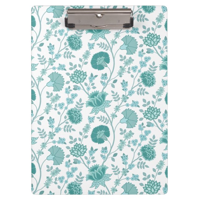 Pranchetas Jacobean Floral Pattern Teals on White (Frente)