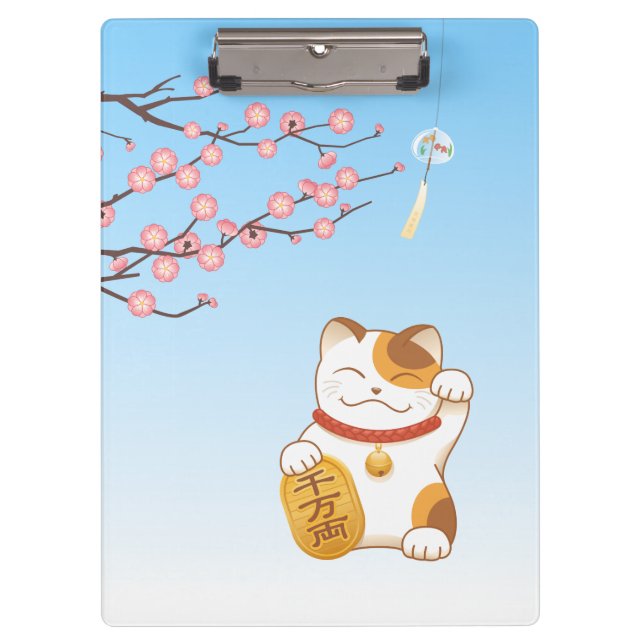 Pranchetas japonês Lucky Calico Cat, Maneki Neko (Frente)