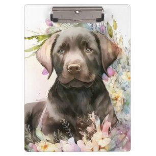 Pranchetas Labrador Retriever Marrom à Aguarela e Flores