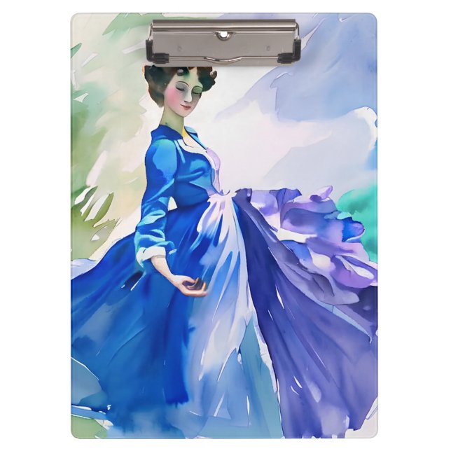 Pranchetas Lady in Blue Vress - Pintura por Aquarela (Frente)