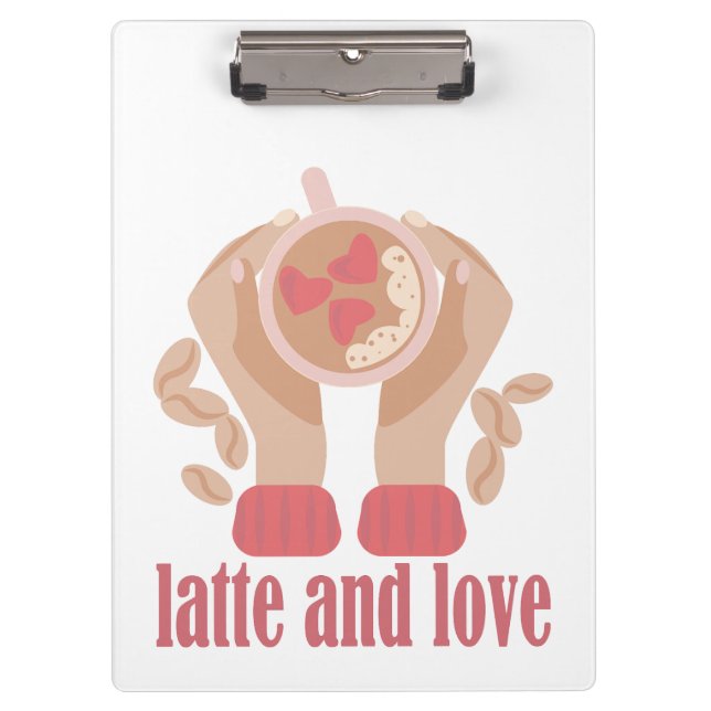 Pranchetas Latite e xícara de amor, mãos e café (Frente)