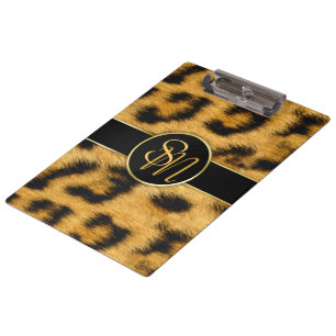 Pranchetas Leopard Print Monograma Script Elegante - Área de