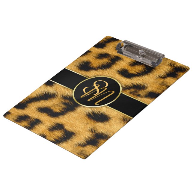 Pranchetas Leopard Print Monograma Script Elegante - Área de  (Inclinado)