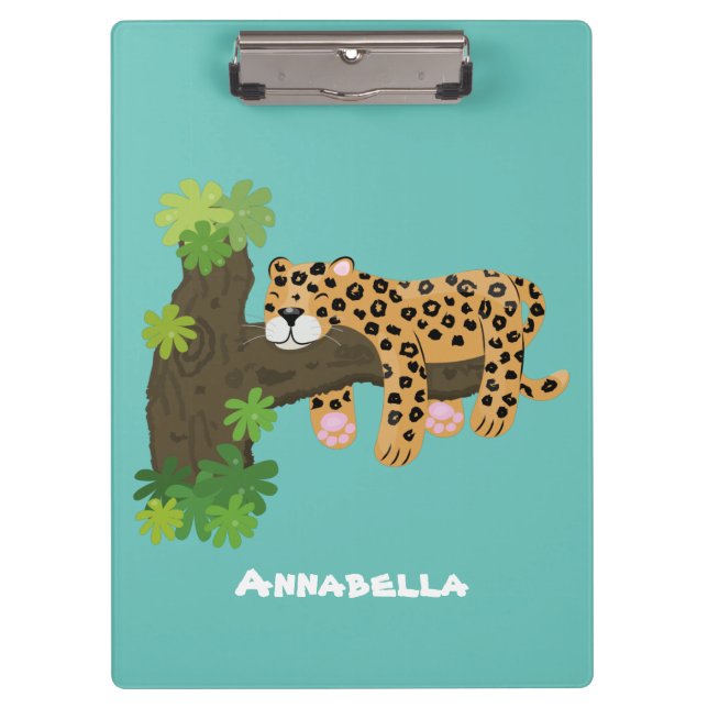 Pranchetas Leopardo bonito dormindo em desenho animado de árv (Frente)