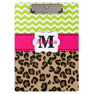 Pranchetas Leopardo cor-de-rosa verde Chevron personalizado