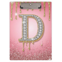 Letra Inicial Diamante D Ouro Rosa Presente Para M