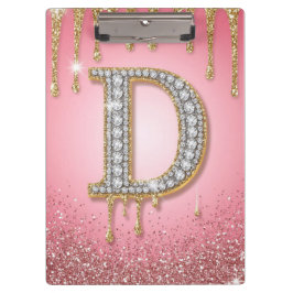 Pranchetas Letra Inicial Diamante D Ouro Rosa Presente Para M