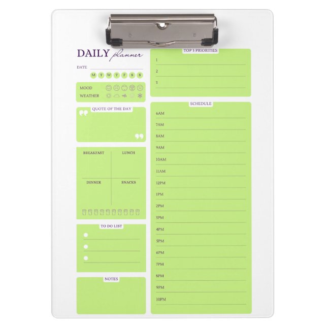 Pranchetas Lime Green Minimalist Daily Planner Template (Frente)