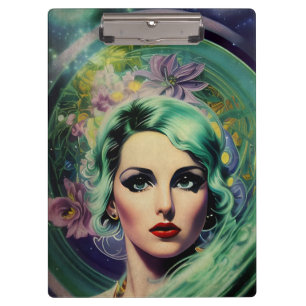 Pranchetas Linda Lavanda e Estilo Retro Verde Mulher Espacial