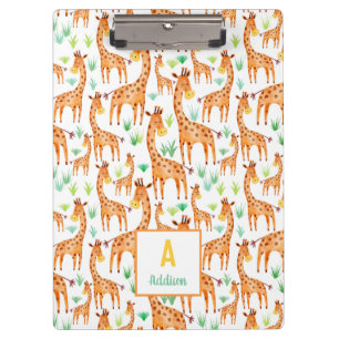 Pranchetas Linda Watercolor Giraffe Animal Personalizado
