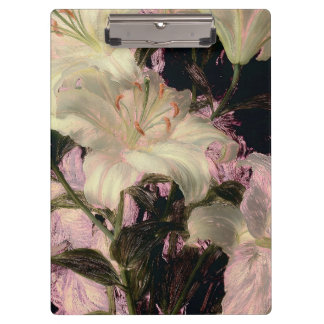 Pranchetas Lírios Brancos em Arte Floral de Fundo Escuro