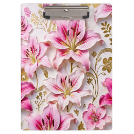 Pranchetas Lírios Rosa Elegantes com Acentos Botânicos Dourad