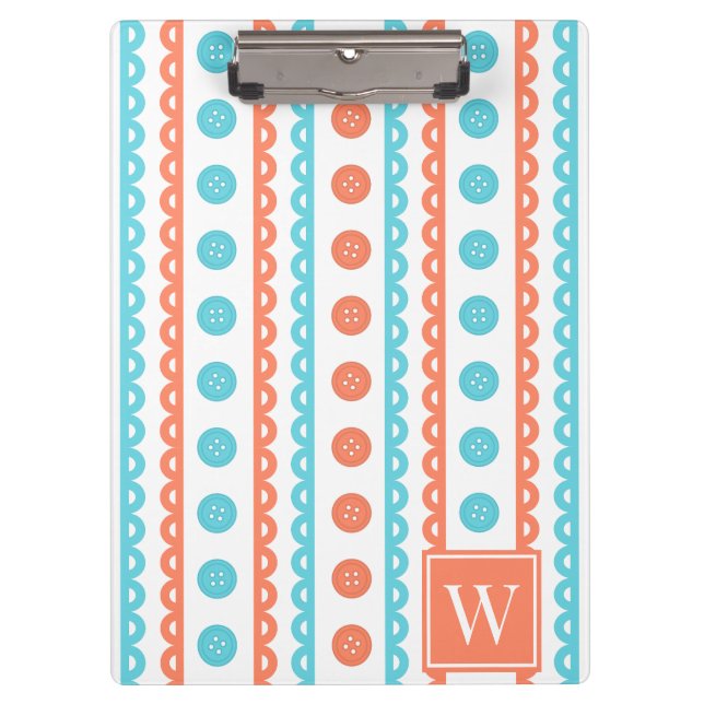 Pranchetas Listras de Coral e Turquesa Preppy Craft & Sewing  (Frente)