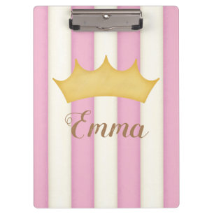 Pranchetas Listras Rosa Coroaram Princesa Nome Personalizado