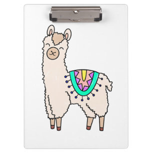 Pranchetas llama alpaca de desenho animado sorridente e feliz