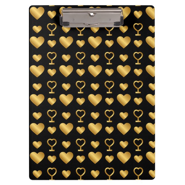 Pranchetas Luxury  Black Gold Foil Hearts  (Frente)