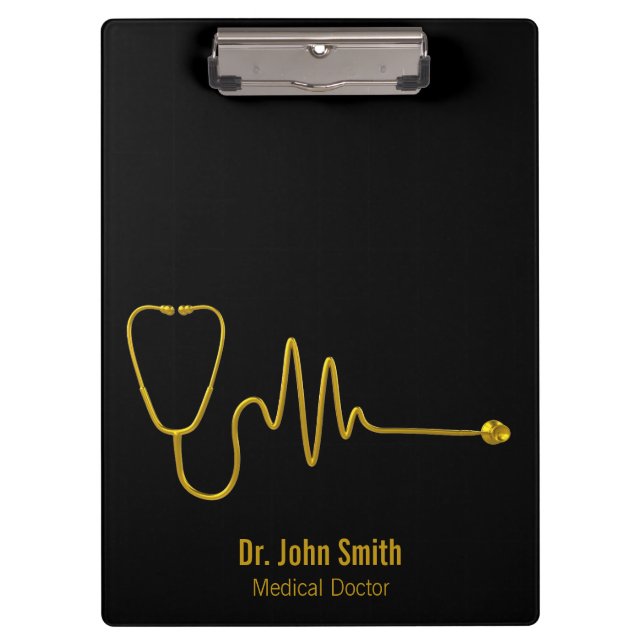 Pranchetas Luxury Gold Stethoscope ECG Wave EKG Line Medical  (Frente)