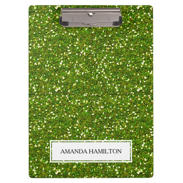 Pranchetas Luxury Green Greenery Glitter adiciona seu nome (Frente)