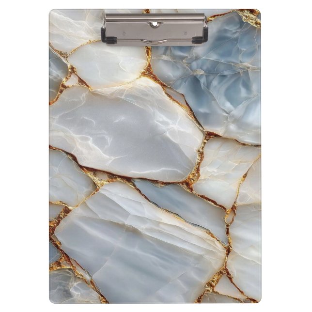 Pranchetas Luxury White Blue Marble & Gold Veins Agate Stone  (Frente)