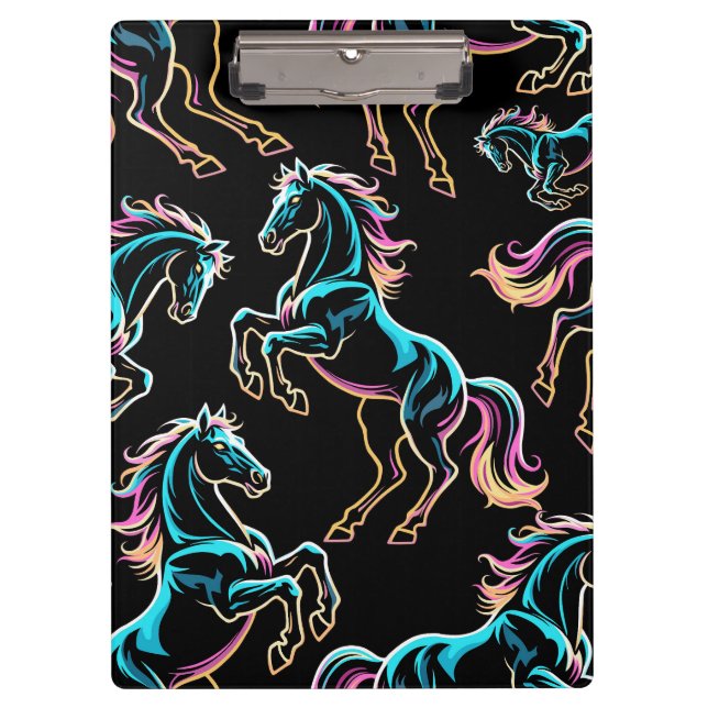Pranchetas Luz Neon de Cavalo Efeito Glitch Estilo Retro (Frente)