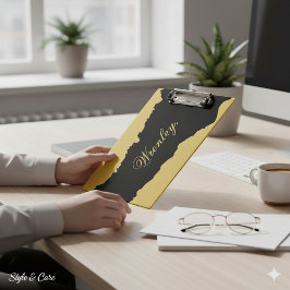 Pranchetas M Gold and Black Clipboard with Displayed Name