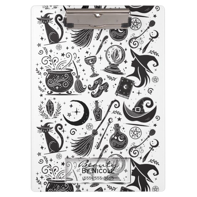 Pranchetas Mágica Bruxa Whimsical Wiccan Pagan Black & White (Frente)