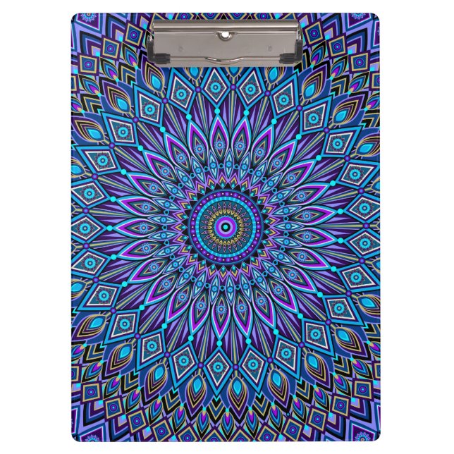 Pranchetas Mandala Boho Blue Teal Purple Peacock Colorida (Frente)