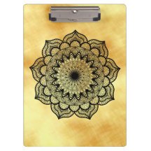 Mandala Preto em Fundo Dourado Suave