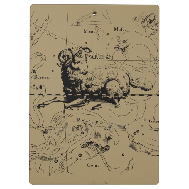 Pranchetas Mapa da constelação de Vintage Aries Hevelius 1690 (Verso)