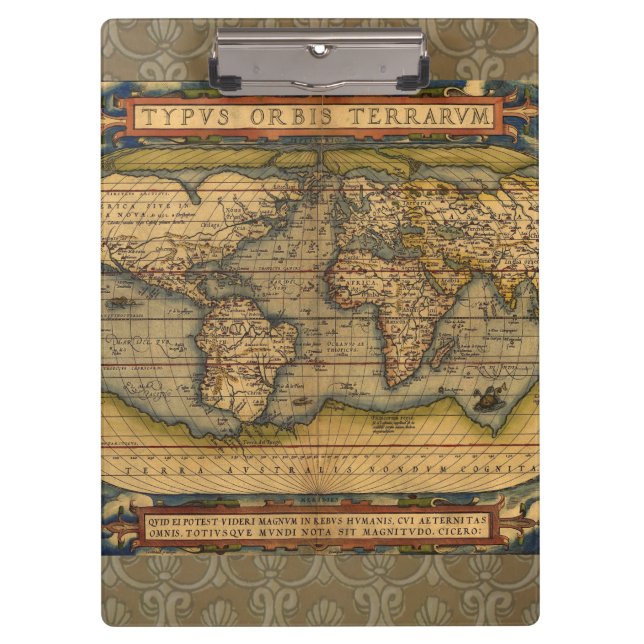 Pranchetas Mapa Mundial Ortelius 1570: Cartografia Antiga (Frente)