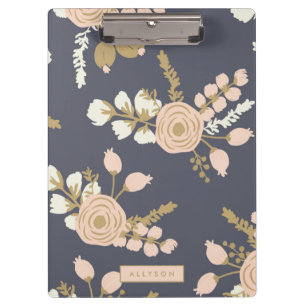 Pranchetas Marinho Azul Cor-de-rosa Dourado Floral Personaliz