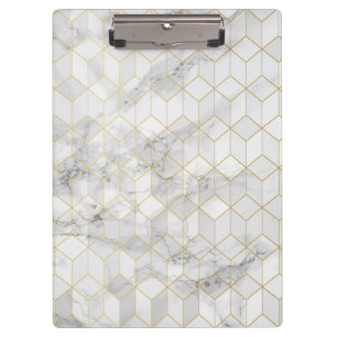 Pranchetas Mármore branco com teste padrão Dourado do cubo