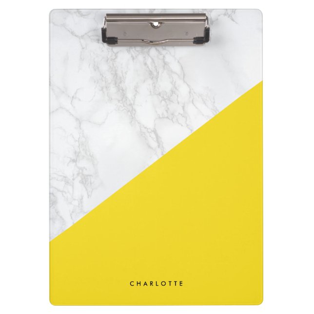 Pranchetas Mármore Branco Moderno com Bloco Amarelo Personali (Frente)