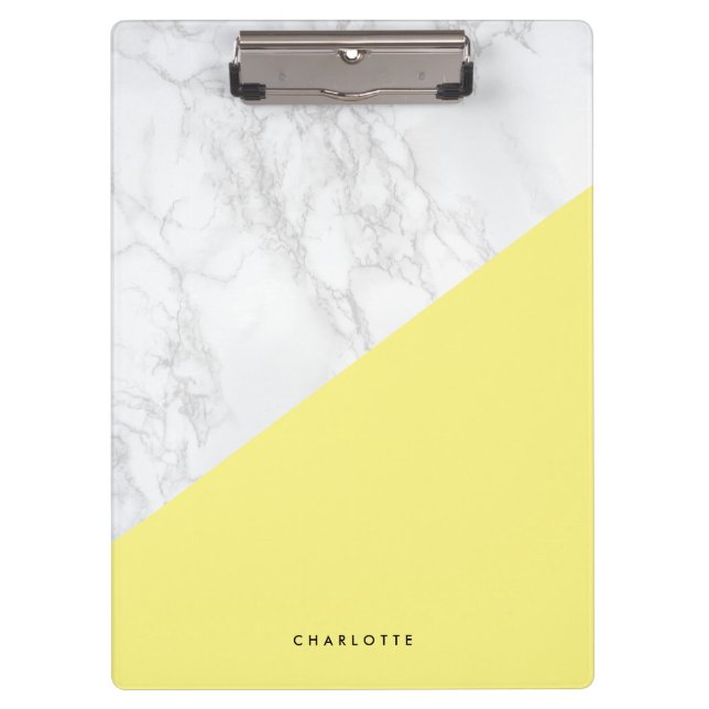 Pranchetas Mármore Branco Moderno com Bloco Amarelo Personali (Frente)