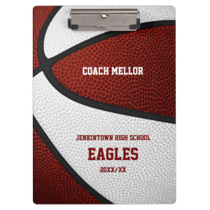 Pranchetas maroon White Team colorido treinador de basquetebo