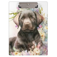 Marrom-aquarela Labrador Retriever e Flores