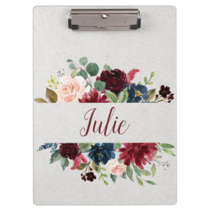Pranchetas Marsala & chique floral do marinho personalizado