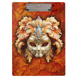 Pranchetas Máscara de ornamentado com Penas Laranja no Fundo 