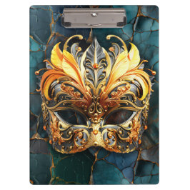 Pranchetas Máscara de ouro no Fundo das Veias Teais